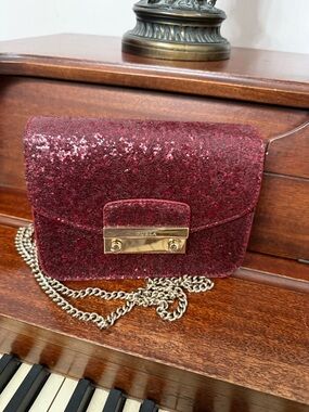Furla Sparkling Wine-Red Mini Crossbody with Gold Hardware